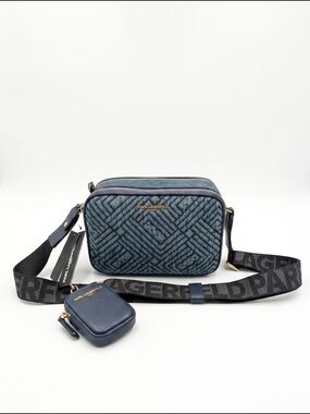 Karl Lagerfeld Denim Combo Crossbody Bag with Logo Strap NWT